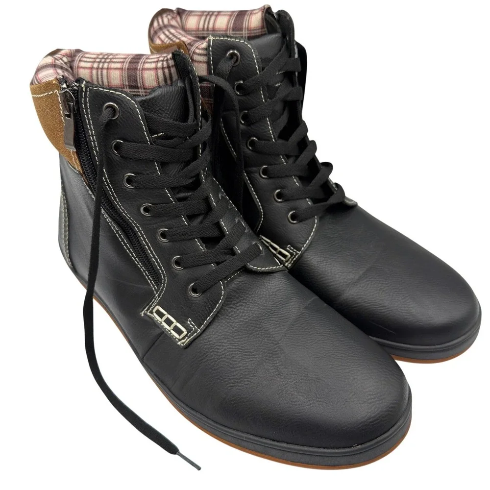 Carlos by Carlos Santana Solo Mens Black Faux Leather Plaid Boots Size 11